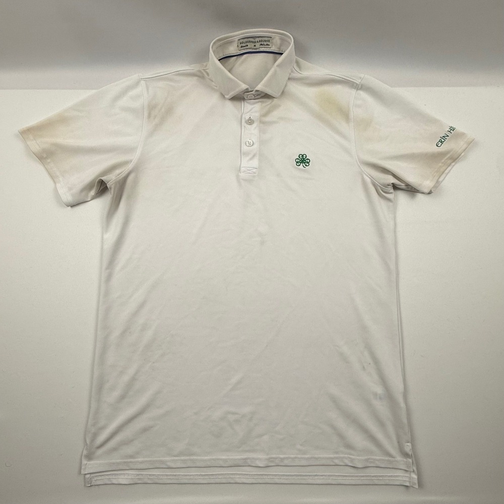 Holderness & Bourne Mens White Erin Hills Golf Polo Shirt Size M Tailored Fit